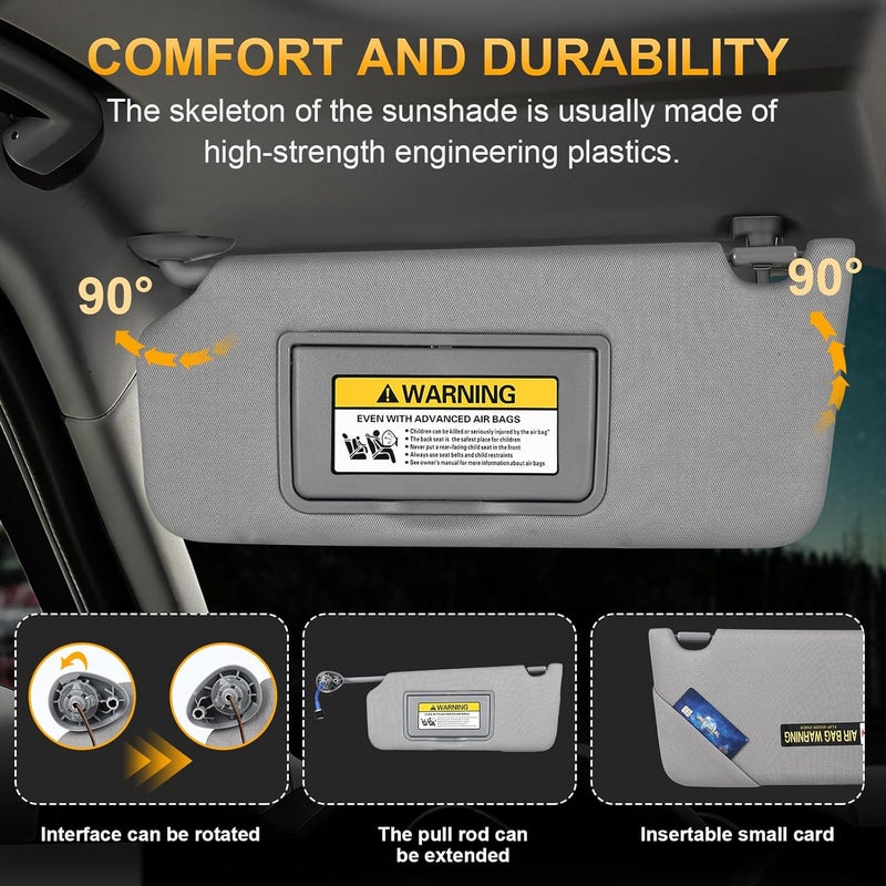 ItranMc Sunvisor Driver Side for 2008-2017 Honda Accord Accessories, Left Side Sun Visor with Lighted Mirror, Gray, Replacement#83280-TA5-A51ZA - Image 3